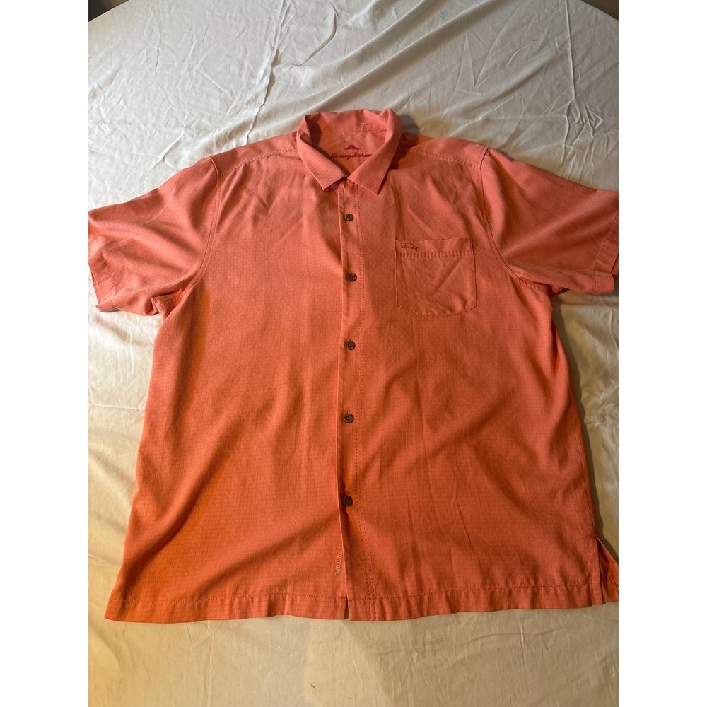 Tommy Bahama Button Down Mens XL Coral IslandZone Textured Short Sleeve